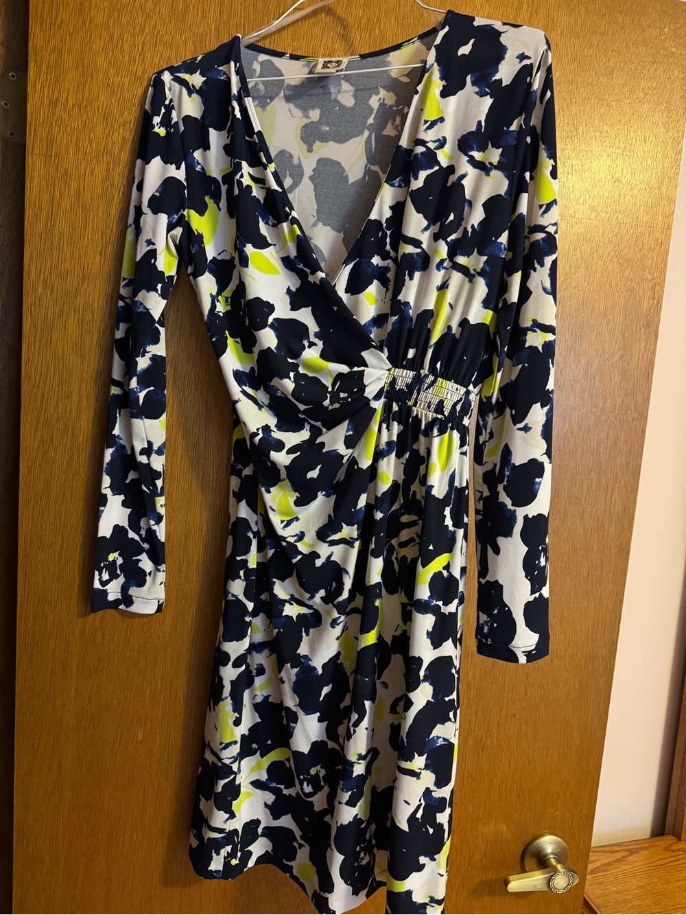 Anne Klein Navy, White & Lime Floral Wrap Dress